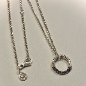 John Hardy Silver Bamboo Circle Pendant with Black Sapphires